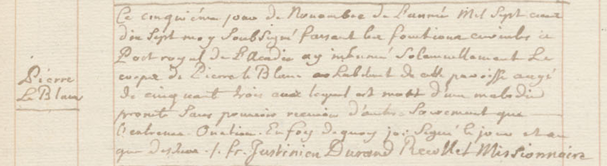 Death Record Pierre LeBlanc 1717
