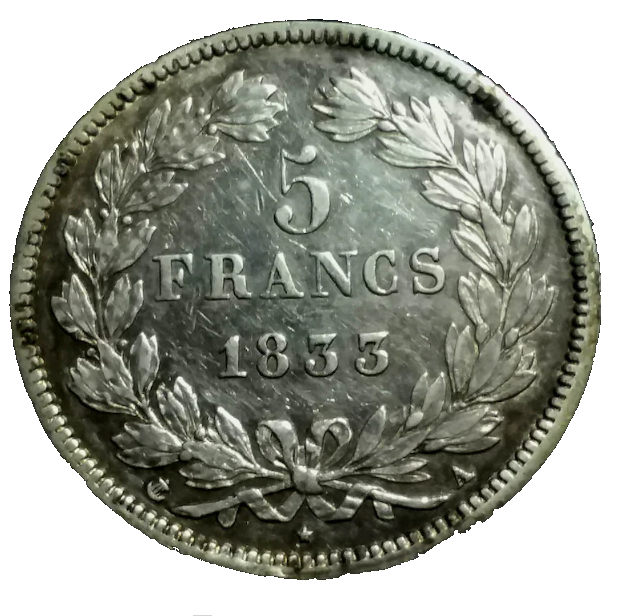 Obverse of an 1833 5 france piece